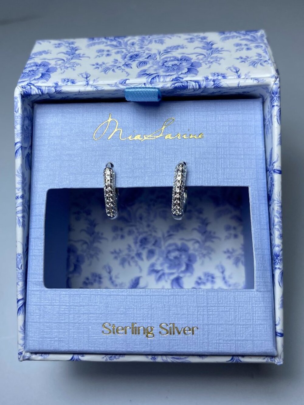 Sterling Silver 925 CZ Pave Huggie Hoop Earrings Mia Sarine NWT New w Gift Box